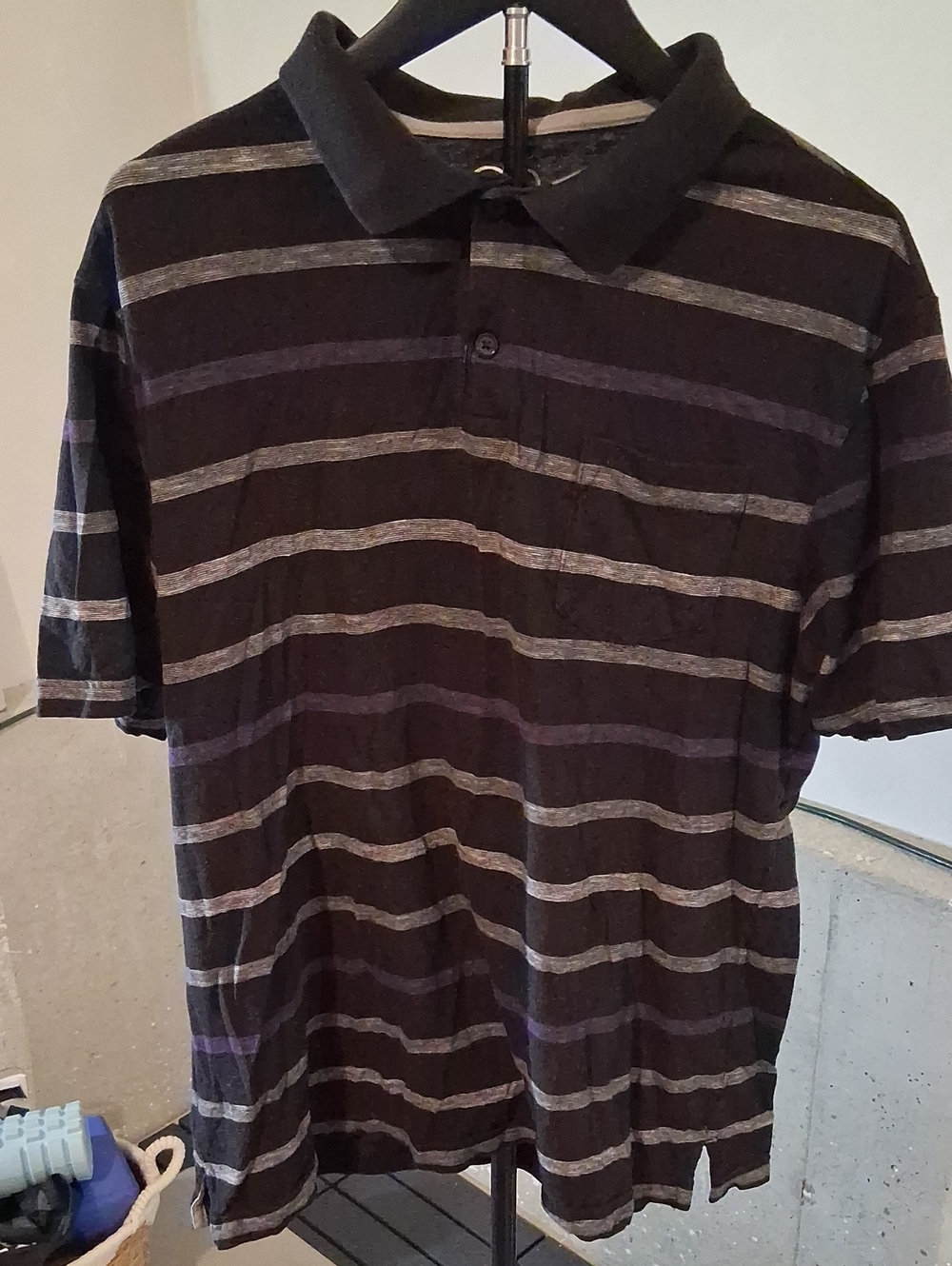 OP Black Polo with Gray Horizontal Stripes